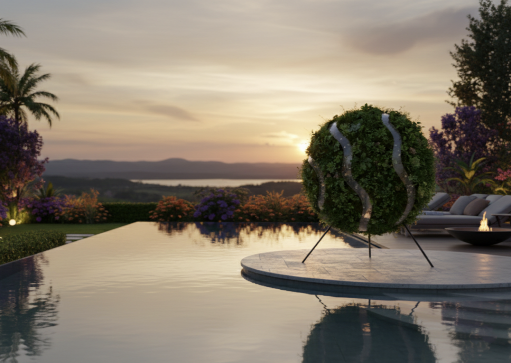 L'Atmosphère — sphère d'acier recouverte de plantes